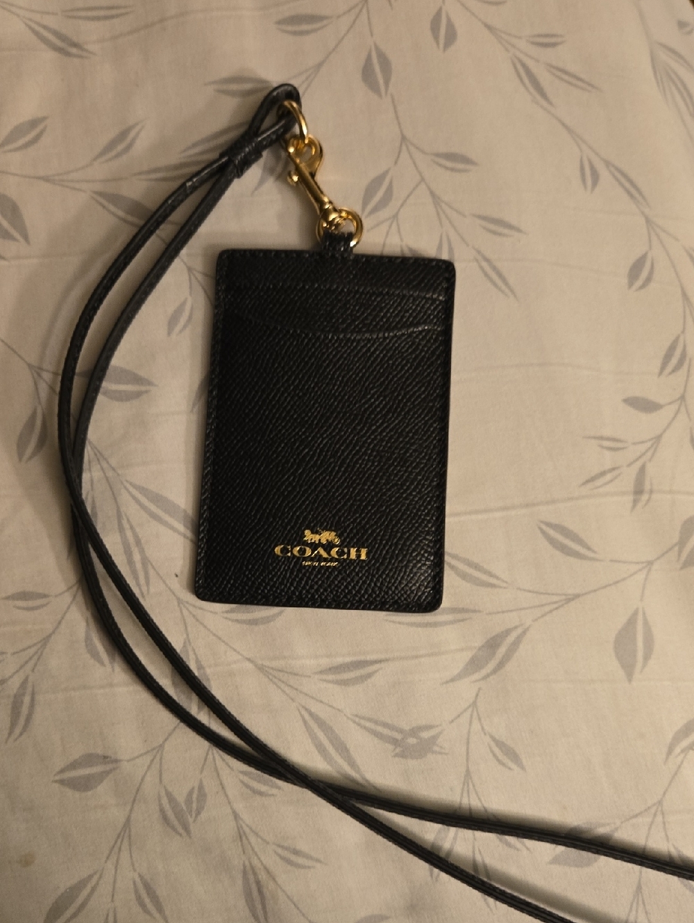 Coach Black Leather Cardholder Lanyard with Gold Hardware